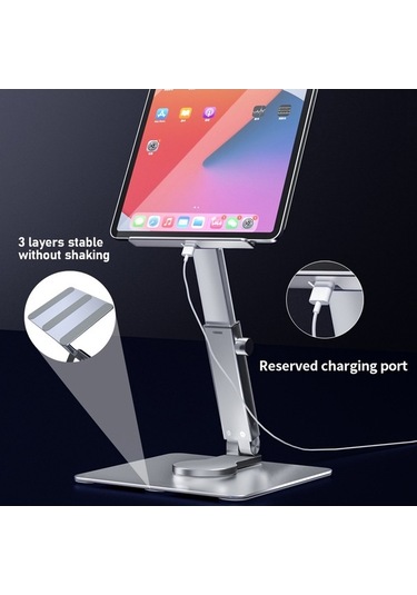 Ebitda 360 Derece Katlanır Tablet Standı - Mutfak Ve Canlı Yayın İçin Taşınabilir Dizüstü Bilgisayar Tutucu, Gümüş