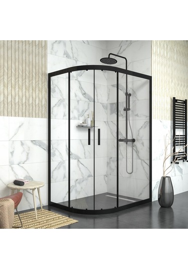 Tekno Duş Black Sirius 6mm Şeffaf Cam Asimetrik Oval Duşakabin Şeffaf