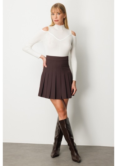 Ekol Kadın Piliseli Tenis Etek 2005 Kahverengi Kahverengi