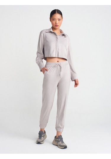 Dilvin 71594 Manşetli Jogger Süet Pantolon Gri