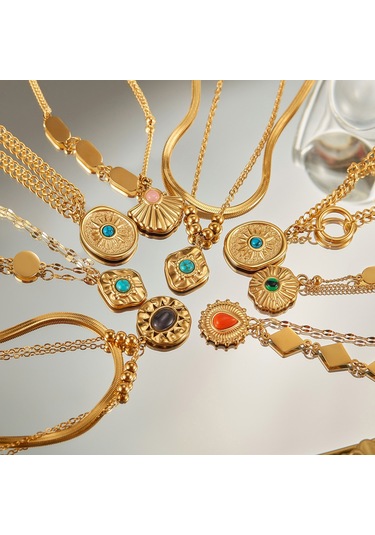 Sones Opk Gx2442 Vintage Mizaç Paslanmaz Çelik Geometrik Kolye Çok Renkli