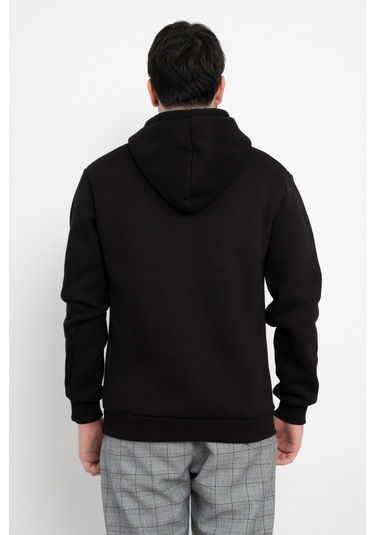 Dasüniforma Basic Baskısız 3 İplik Kapüşonlu Unisex Kanguru Cepli Kapüşonlu Sweatshirt Hoodie Sweat Siyah