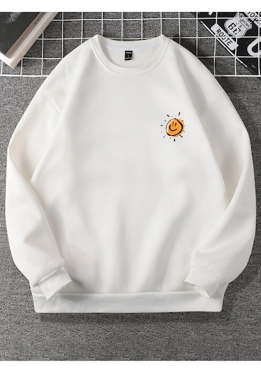 Adrift Manfinity Emrg Cartoon And Slogan Graphic Sweatshirt Beyaz Beyaz