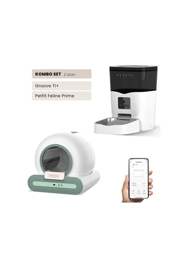 Groove Ti+ Wi-fi Akıllı Otomatik Kedi Tuvaleti Yeşil + Petfit Feline Prime 3l Wi-fi Kameralı Akıllı Otomatik Mama Kabı Besleme Ünitesi Bundle