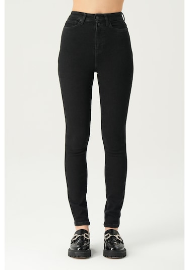 Judy Siyah Yüksek Bel Patı Fermuarlı Çift Düğmeli Push-up Skinny Fit Jean Pantolon C 4521-201