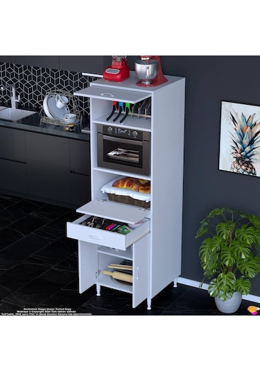 Modilayn Ennet: 60x194.6x48 Cm Fırın / Mikrodalga Dolabı 1 Çekmece, 4 Kapaklı. Mutfağınıza Yer Açın Beyaz