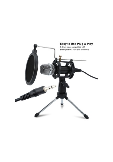 Mufunye Mini Kondansatör Mikrofon Pc Mikrofon 3.5mm Tak Ve Çalıştır Ev Stüdyosu Podcast Vokal Kayıt Mikrofon