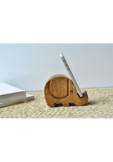 El Yapımı Ahşap Fil Telefon Tutucu / Telefon Standı