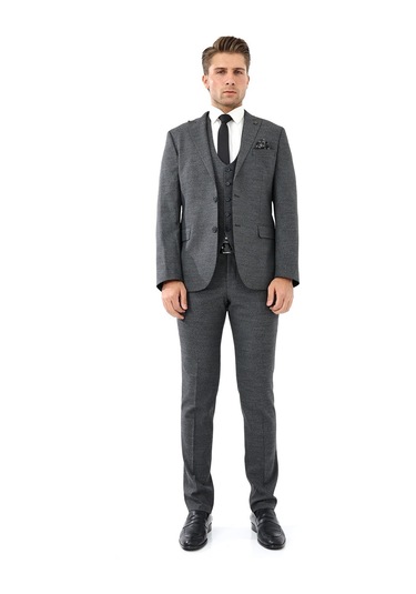 Presto Erkek Yelekli Slimfit Takım Elbise 6 Drop Siyah 790-001 Siyah