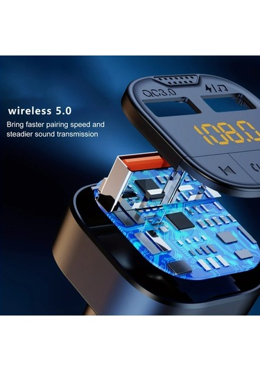 Honeybeeshop 1 Adet Standart Araba Kablosuz Oynatıcı Eller Serbest Telefon Fm Verici Ses Alıcısı Araba Şarj Cihazı