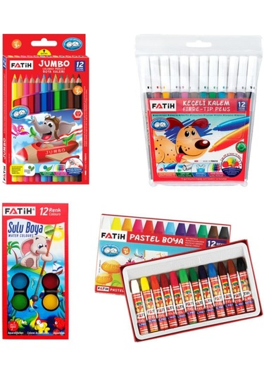 Fatih 12'li Boyama Seti Kuru, Sulu, Pastel, Keçeli
