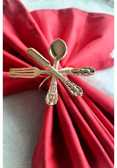 12 Adet Dekoratif Gold Food Style Peçete Halkası - Napkin Ring