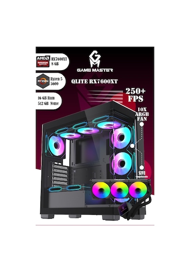 Gm Game Master Qlite R5-5600 16 GB 512 GB M.2 SSD RX7600XT Free Dos Masaüstü Oyuncu Bilgisayarı