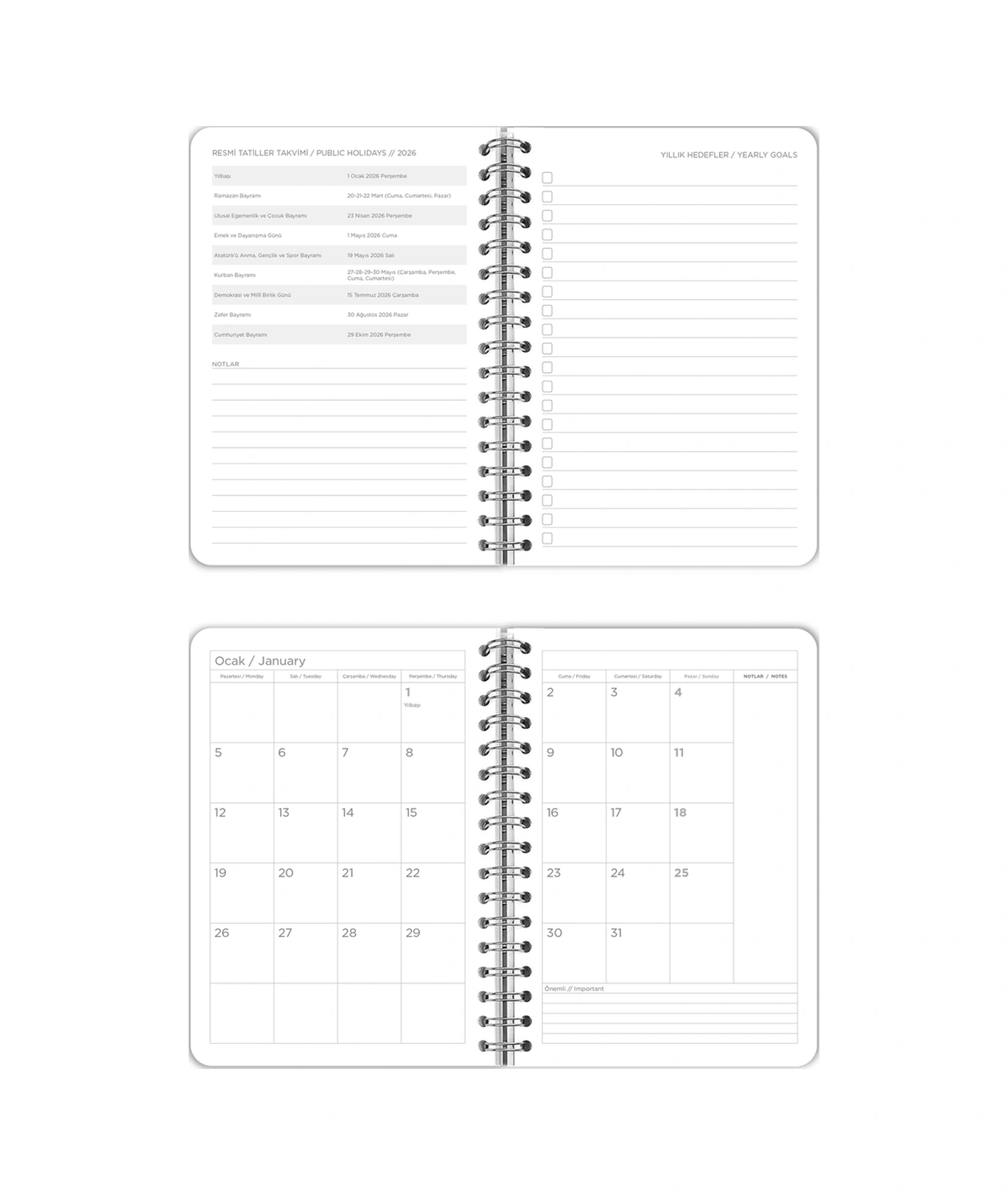 Spiralli Sert Kapak 2026 Günlük Ajanda A5 2540