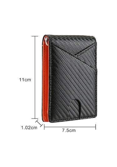 Folinda Siyah Karbon Fiber Rfıd Kredi Kart Çantası - 2021 Yaz Yeni Model Para Klipsi, İş Stili, Güvenli Kart Saklama,  Kutulu Siyah