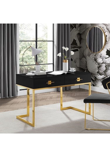 Rihanna Gold Metal Siyah Çalışma Masası