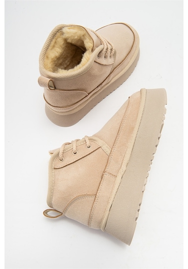 Luvishoes Ovela Bej Kalın Taban Bağcıklı Kadın Spor Bot Bej