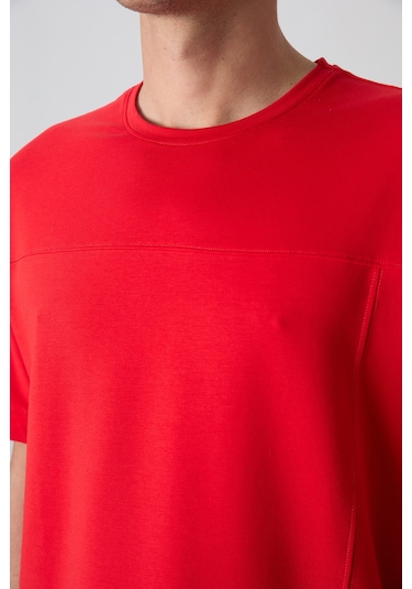 Tommy Life Fiesta Pamuklu Kalın Yumuşak Dokulu Oversize Fit Basic Erkek T-shirt - 88349 Kirmizi