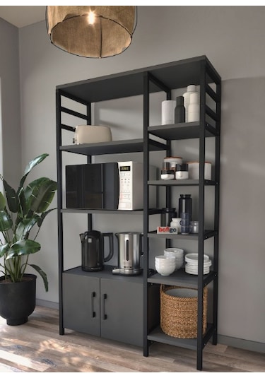 Mutfak Standı 2 Kapaklı 8 Raflı Kahve Köşesi Mutfak Rafı Mutfak Bangosu Brezilya Antrasit