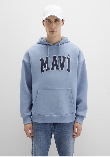 Mavi - Mavi Logo Baskılı Mavi Kapüşonlu Sweatshirt 067149-86998 Mavi