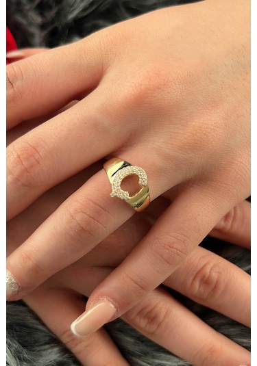 Fiyonk Kuyumculuk 14 Ayar Altın Taşlı Ç Harfli Yüzük 001