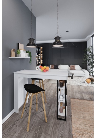 Dekorfim DF01103AC Raflı Yüksek Bar Masası Mutfak Yemek Masası