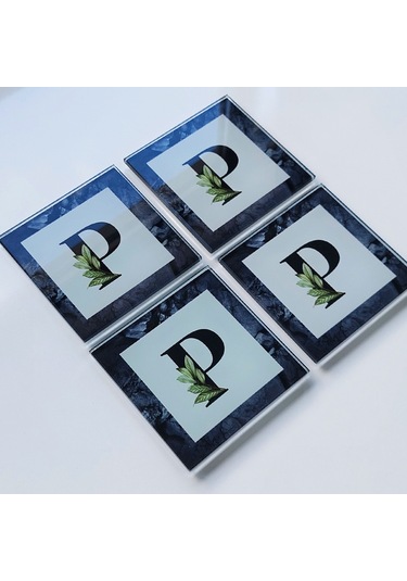Decorita Cam Bardak Altlığı P Harfli Tasarım 4'lü Takım 10 x 10 CM Çok Renkli