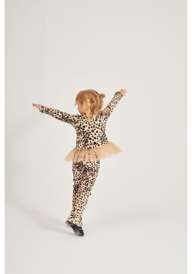 Kız Çocuk Leopar Desenli 2 Li Takım Tütü Detaylı Üst & Pantolon Leopar