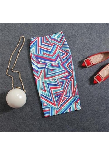 Kırmızı Yaz Karikatür Baskı Zarif Kalem Etek Kadın Bodycon Yüksek Bel Diz Boyu Etek Kadın M Kırmızı