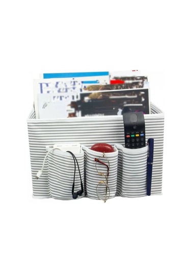 Başucu Düzenleyicisi Gri Çizgili Organizer Kutu Klasik 35x22x22 Cm Gri-beyaz