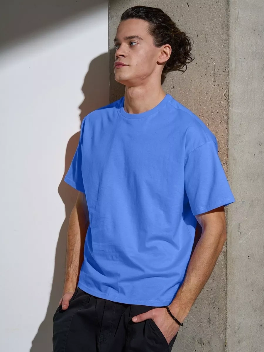 Uzcotton Oversiz Tişört Mavi Düz Renkli Pamuk 197242853 Beyaz