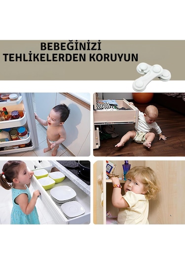 8 Adet Çok Amaçlı Çift Kapaklı Dolap Için Çocuk Bebek Güvenlik Set Emniyet Mandallı Koruma Kilit Çok Renkli