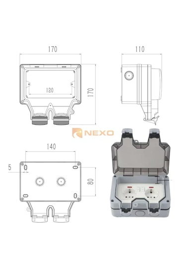 Dış Mekan 2'li Priz, 2 Akım Koruma Anahtarlı Ip 66 Akım Korumalı Priz