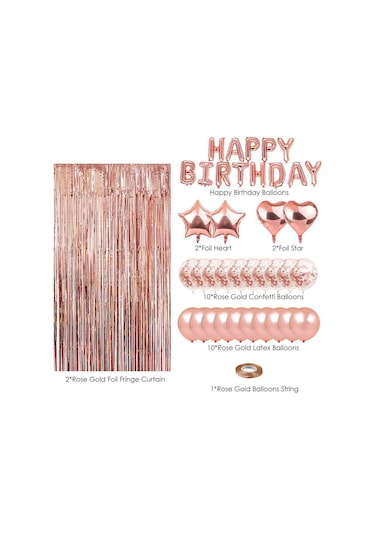 Vkemall Gül Altın Renkli Doğum Günü Partisi Dekorasyon Seti - Lateks Ve Aluminyum Folyo Balonlar İle Unutulmaz Parti Stili