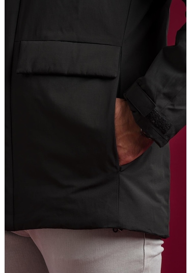 Slimfit Kapşonlu Çıtçıt Ve Fermuar Kapamalı Kapak Cepli Elyaf Dolgulu Astarlı Yan Cepli Uzun Mont 001