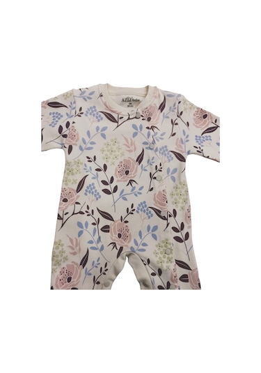 Çicek Desenli Çıtçıtlı Ayaklı Patikli Tulum Krem