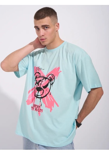 Sılkworm Baskılı Oversize Tişört 268897619 Açik Mavi