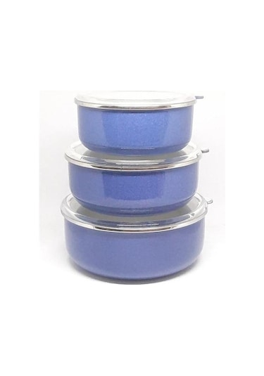 Alev Emaye Saklama Kabı 3 Lü Mavi 14-16-18cm Mavi
