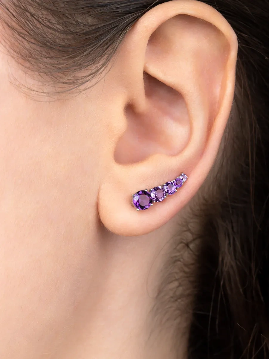 Uvelirnye Tradicii 925 Ayar Gümüş Doğal Ametistli Kafes Küpeler 286316577 Diğer