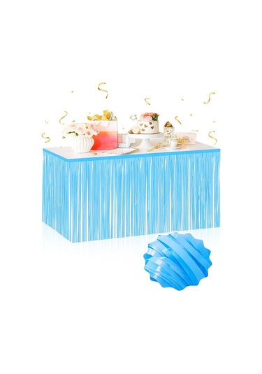 Kendinden Yapışkanlı Makaron Mavi Püsküllü Masa Eteği 75 X 275 Cm Parti Süslemesi