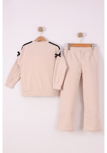 Monox Kız Çocuk Kurdale Detaylı Fitilli Polar Takım Bej