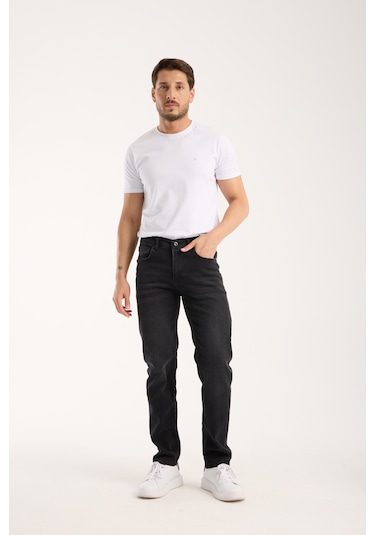 Erkek Pantolon Siyah Regular Fit Fermuarlı Jeans Antrasit