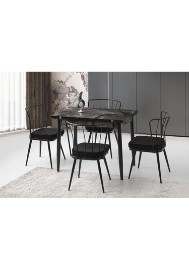 Kartal Dikdörtgen Masa Ve Ay Sandalye, Cosmos, 100x65 Siyah