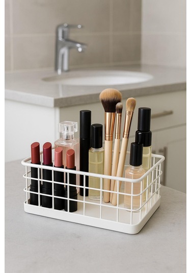 Okyanus Home Dikdörtgen Beyaz Metal Organizer Sepet Mini 13,5x23 Cm Beyaz