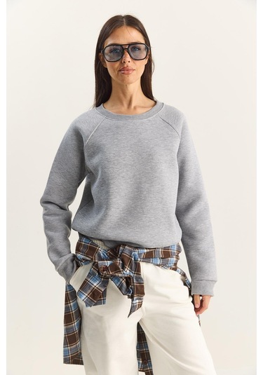 Shade Kadın Reglan Kol Oversize Sweatshirt 60283859 - Gri Melanj