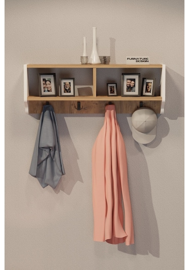 Portmanto Duvar Askısı Modern Askılık Vestiyer - Beyaz & A.çam Diğer