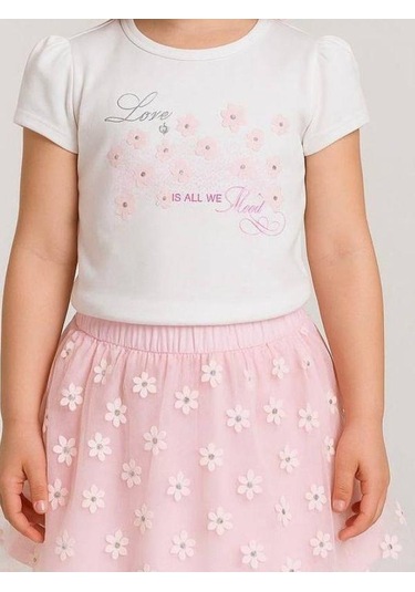 Kız Çocuk Çiçek Desenli Etekli Takım-15821 Çok Renkli