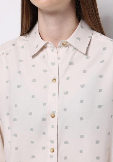 Colins Relax Fit Shirt Neck Baskılı Kadın Ekru Uzun Kol Gömlek Cl1077306 Q1.v1 Ecr Ekru