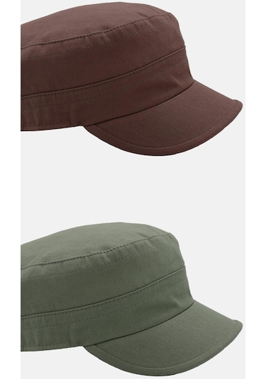 Erkek Fidel Castro Şapka 2'li Kep Rozet Detaylı Kasket - Kahve/rengi - Haki Haki - Kahverengi