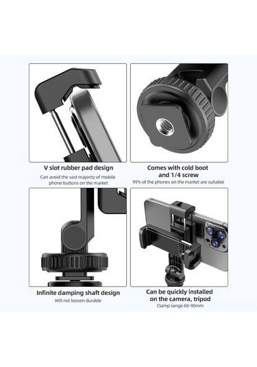 Hombey Dual Telefon Tutucu, 4 Soğuk Ayaklı Ünite, 360 Döner, Abs+pc Malzeme, Çapraz/dikey Çekim, Vlogger/live Yayıncı İçin Siyah